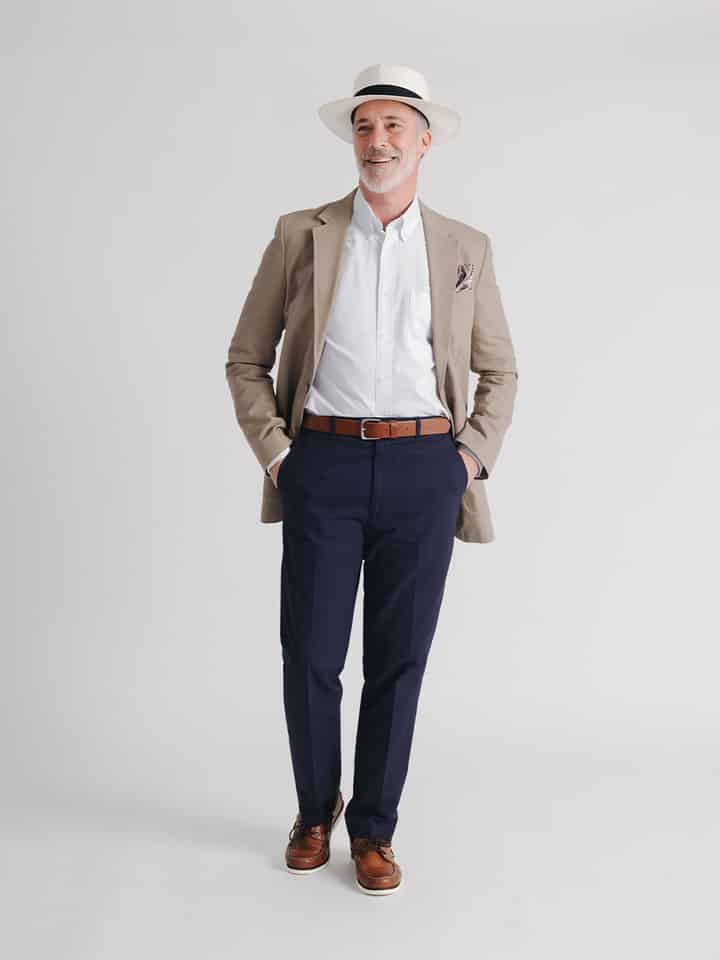 Men's Navy Blue Flat Front Chino Trousers