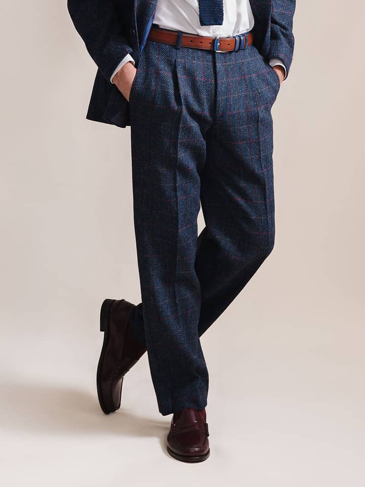 Men's Blue Harris Tweed® Trousers On Model