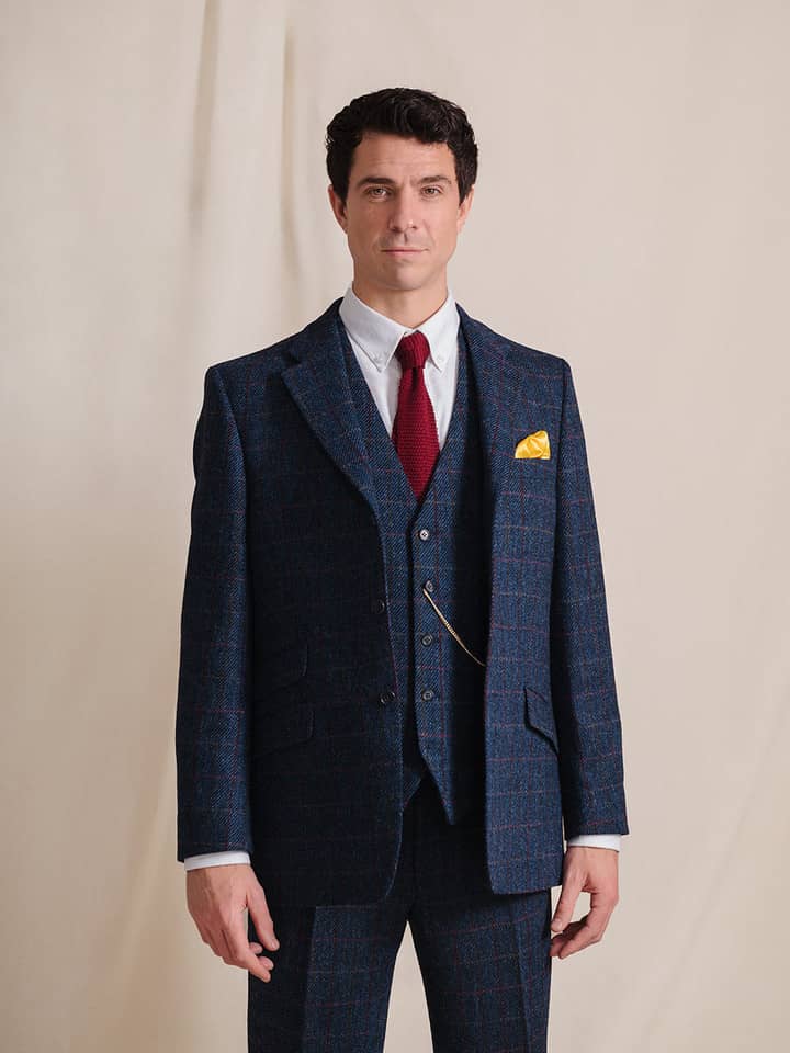 Slate Blue Harris Tweed® 3 Piece Suit On Model