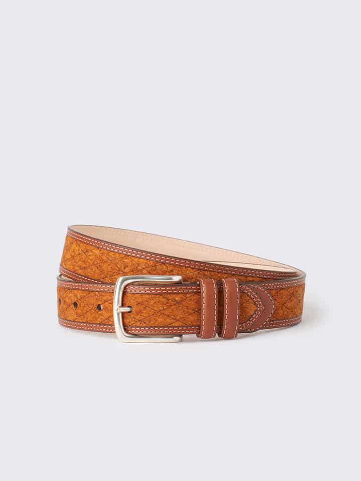Tan Cork Inlaid Handmade Leather Belt