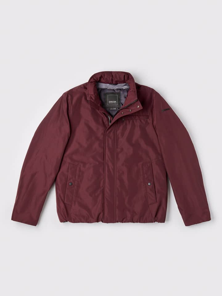 Burgundy Geox Respira Short Padded Jacket removable hood
