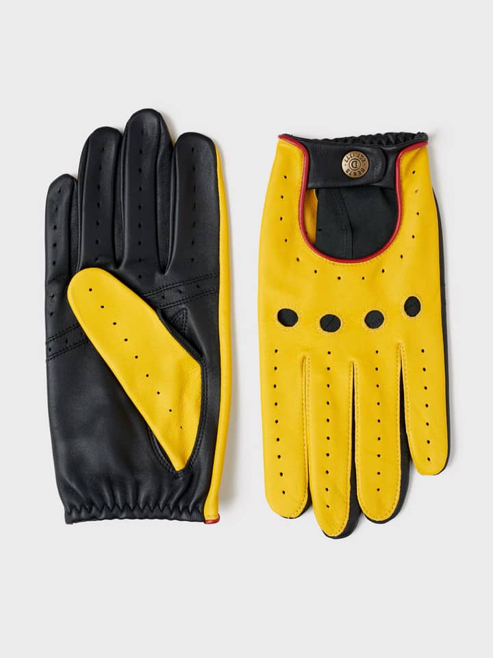 Men's Yellow Dents Leather Driving Gloves