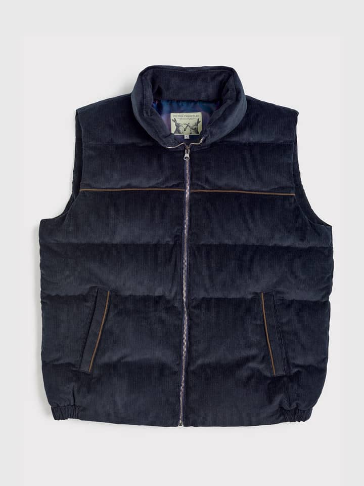 Men's Navy Blue Fine Corduroy Padded Gilet
