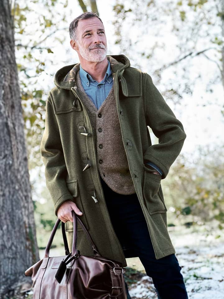 Men's Green Wool Duffle Coat Model