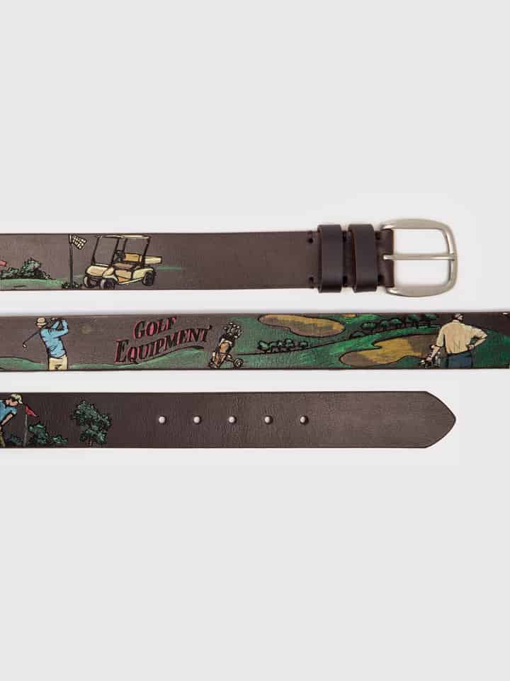Golf Hand Painted and Stitched Leather Belt Buckles