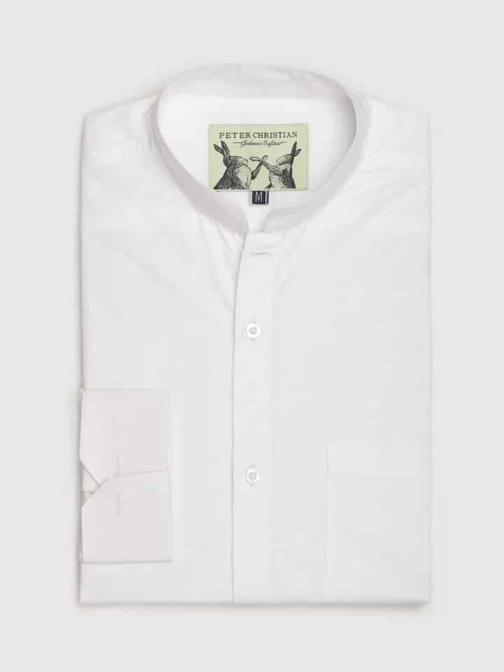 White Nehru Cotton Shirt with Double Cuff Folded
