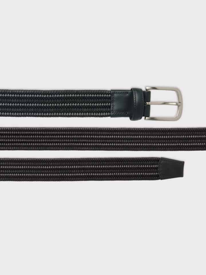 Black Elasticated Leather Woven Belt