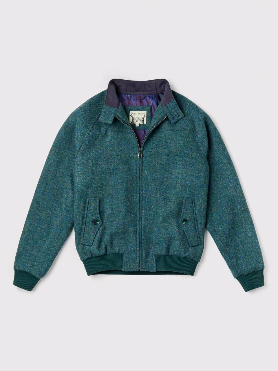 Ocean Green Harris Tweed Harrington Jacket