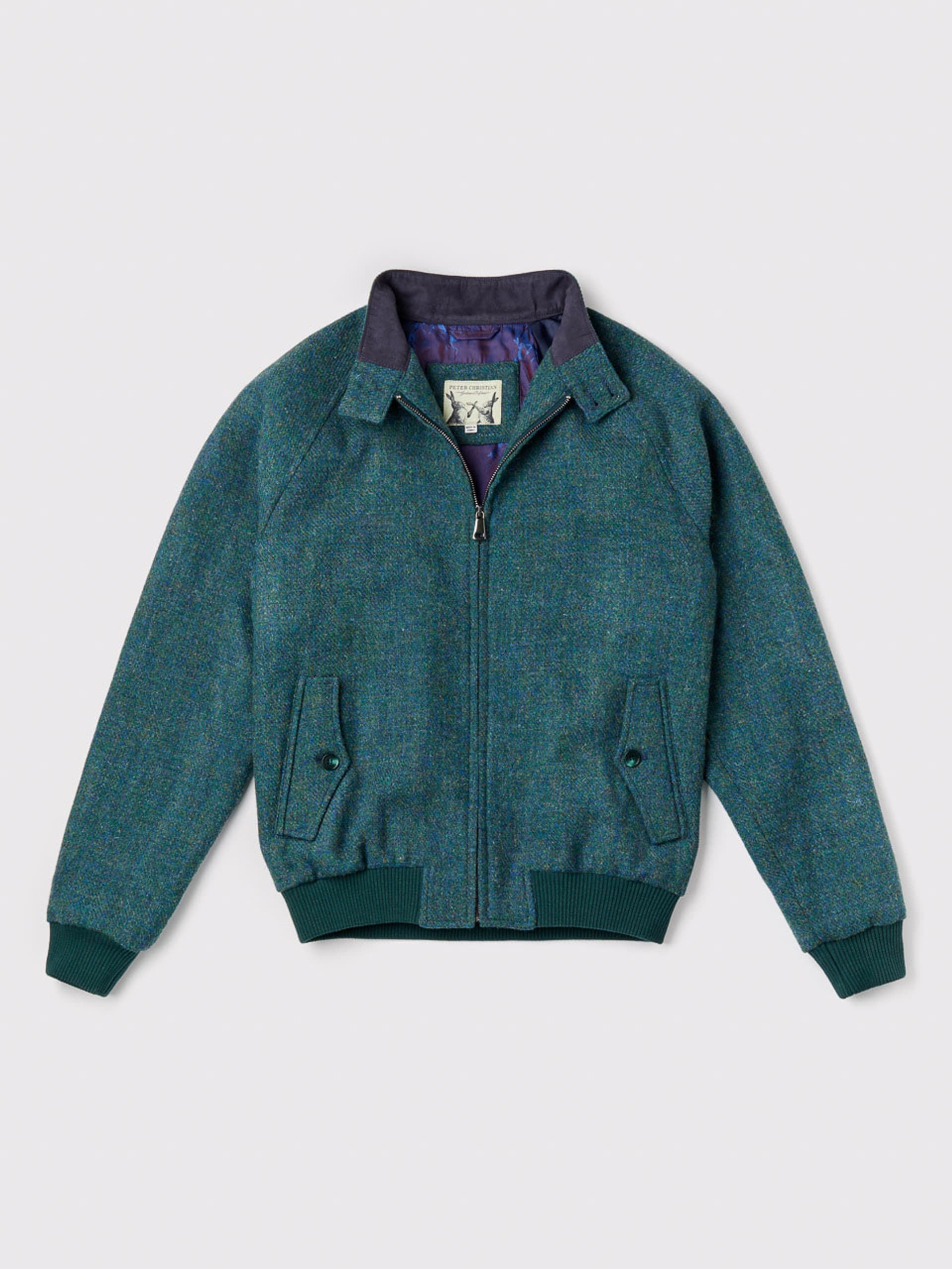 Ocean Green Harris Tweed Harrington Jacket